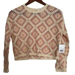 Mini Society Cream and Pink Knit Boho Cottagecore Top